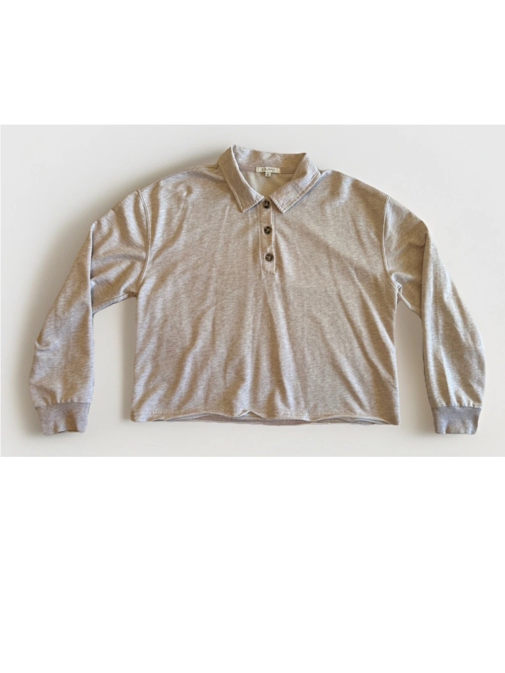 Z Supply Charlie Polo Sweatshirt‎ Small  Heather Oatmeal Raw Hem Henley Pullover